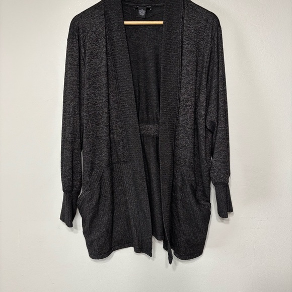 Joan Vass Black Heathered Slouchy Open Front Cardigan Sweater W/ Pockets Size 1X - Picture 1 of 6